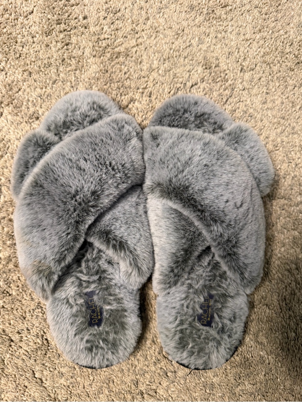 RACHEL Rachel Roy Women’s L 9-10 Gray Faux Fur Crossband Slippers Cozy Plush